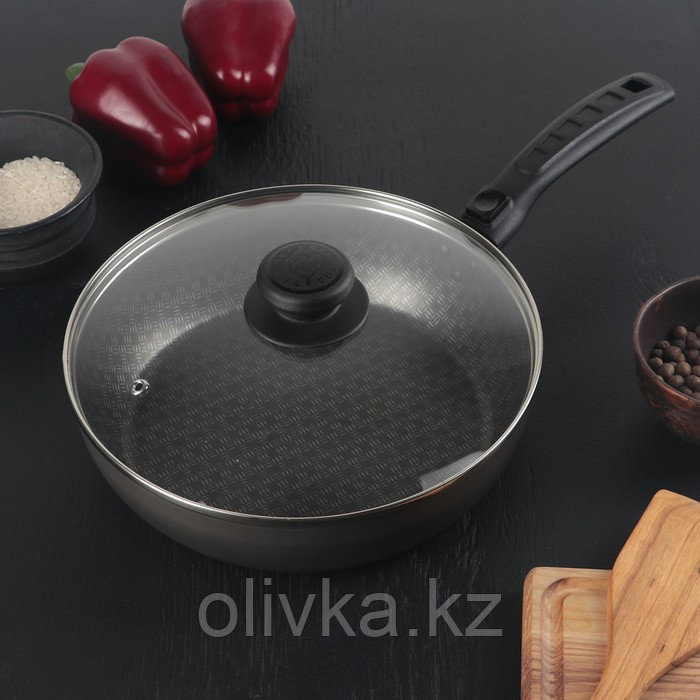 Сотейник «Русская кухня лён», d=24 см стеклянная крышка, съёмная ручка