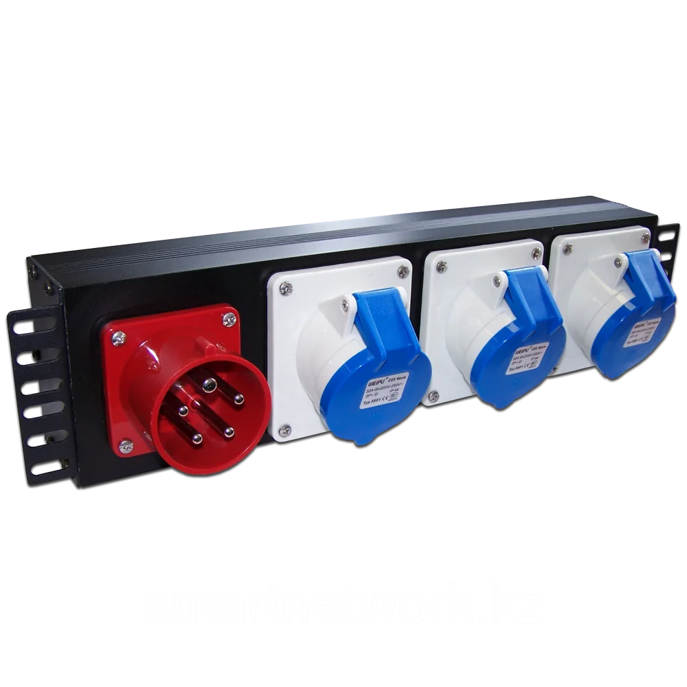 Блок розеток 19" трехфазный, 1х3 IEC309, 32A 380V