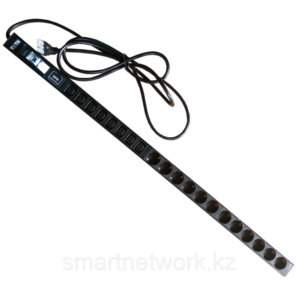 Вертикальный блок розеток, 12xSchuko + 8xC13, 250V, 16A, шнур 3 метра, вилка Schuko