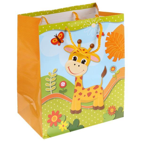Подарочный пакет Бумажный "Жирафик", 18х23 х9 см.