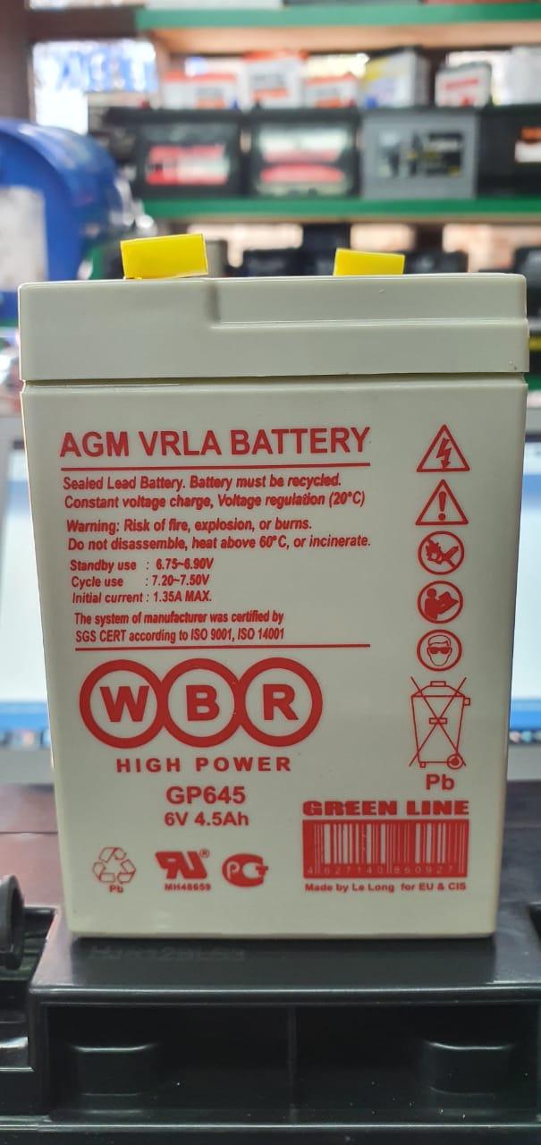 Аккумулятор WBR GP 645 AGM VRLA6-4.5 6V 4.5Ah для ИБП,оборудование электросвязи, ОПС.