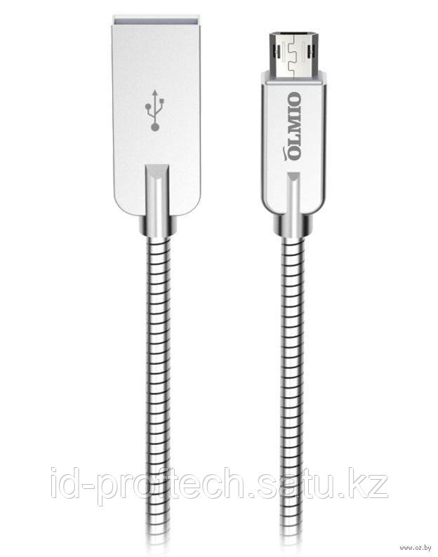 Кабель OLMIO STEELY, USB 2.0 - lightning, 1.2м, 2.1A, серый