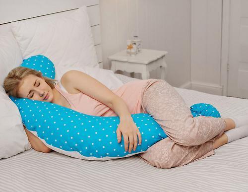 Подушка для беременных Roxy Kids наполнитель холлофайбер Голубая c белыми перышками