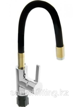 ZERIX LR4898G-10 Смеситель для кухни с силиконовым изливом (Цвет черный+золото) (10 шт/ящ)
