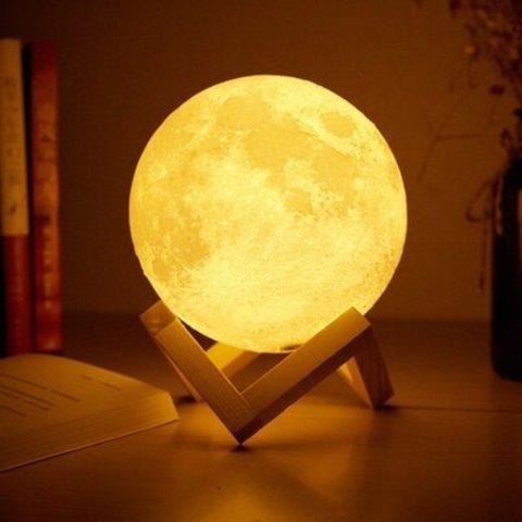 Светильник-ночник «Луна» 3D Moon RGB Lamp с сенсорным управлением на деревянной подставке - фото 4 - id-p83004151