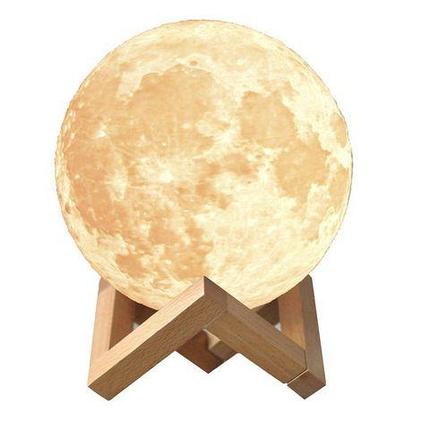 Светильник-ночник «Луна» 3D Moon RGB Lamp с сенсорным управлением на деревянной подставке, фото 2