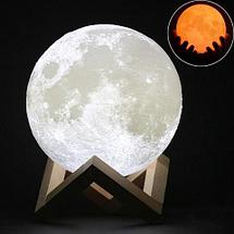 Светильник-ночник «Луна» 3D Moon RGB Lamp с сенсорным управлением на деревянной подставке, фото 3