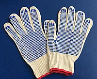 Перчатки хозяйственные хлопчатобумажные 1 пара с ПВХ точками для дачи или дома