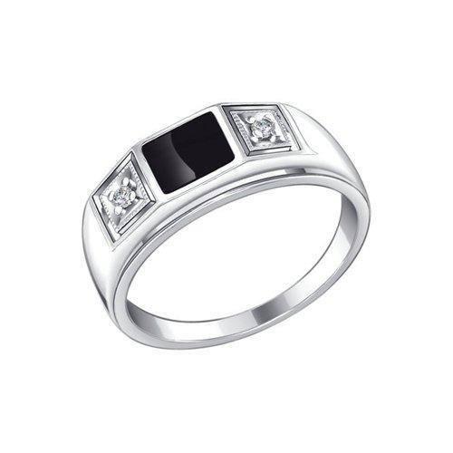 Печатка из серебра с эмалью с фианитами SOKOLOV 94010437 размеры - 18,5 19 19,5 20,5