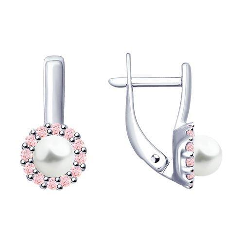 Серьги из серебра с жемчугом и фианитами SOKOLOV 94022955