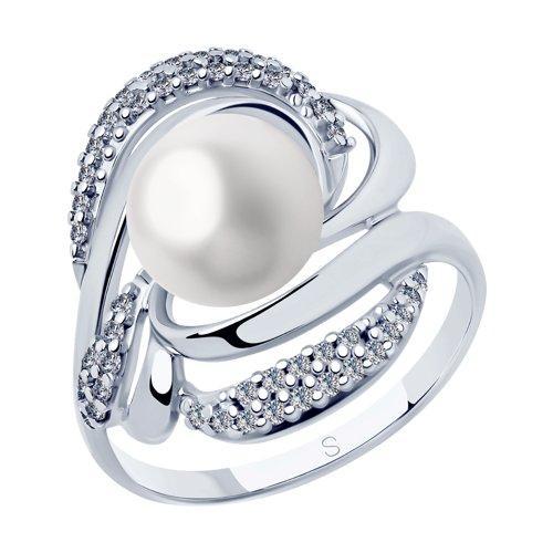 Кольцо из серебра с жемчугом и фианитами SOKOLOV 94012883 размеры - 16,5 18,5