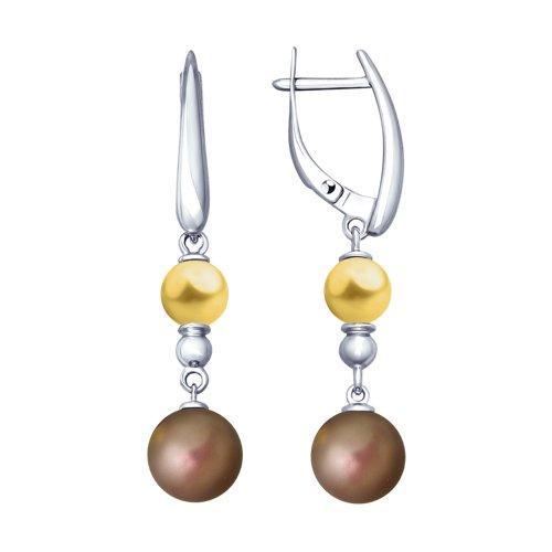 Серьги из серебра с жёлтыми и коричневыми жемчугом Swarovski SOKOLOV 94023016