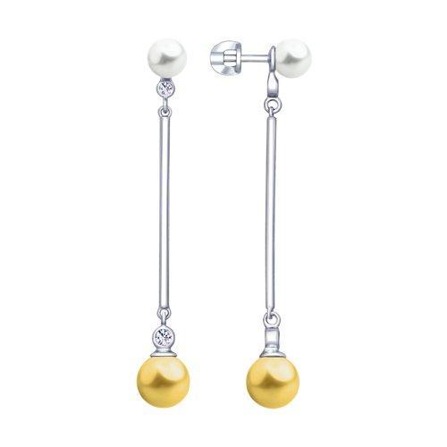 Серьги из серебра с белыми и жёлтыми жемчугом Swarovski и фианитами SOKOLOV 94023014