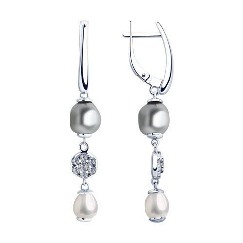 Серьги из серебра с белыми жемчугом Swarovski и фианитами SOKOLOV 94023273