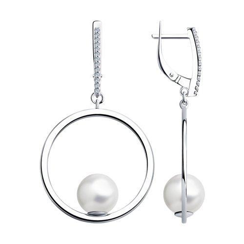 Серьги из серебра с жемчугом и фианитами SOKOLOV 94023626