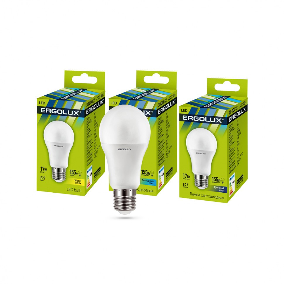 Эл. лампа светодиодная Ergolux LED-A60-17W-E27-6K, Дневной