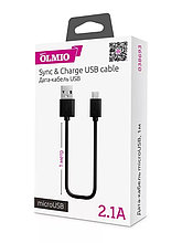 Кабель OLMIO USB 2.0 - microUSB, 2м, 2.1A, черный