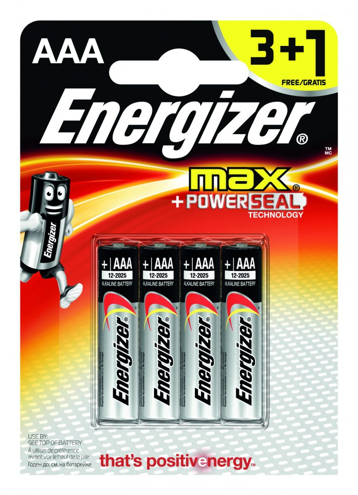 Элемент питания LR03 АAA Energizer MAX Alkaline 3+1 штуки в блистере АКЦИЯ