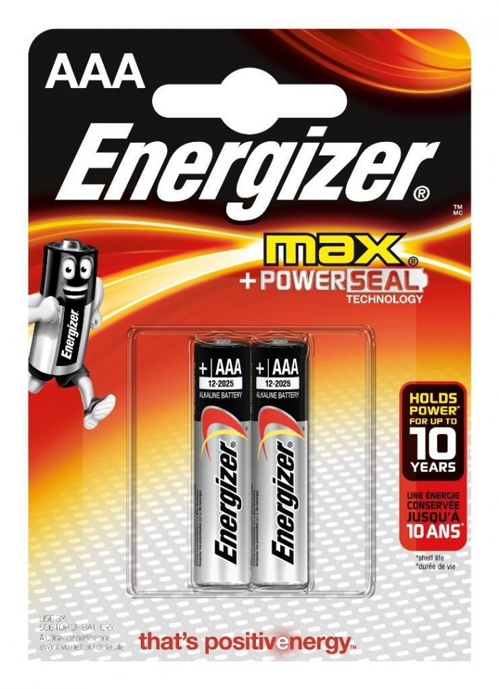 Элемент питания LR03 AAA Energizer MAX Alkaline 2 штуки в блистере.