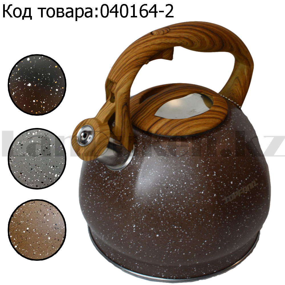 Чайник для кипячения воды со свистком эмалированный с подарочной сумкой в комплекте Kettle A-756F коричневый, фото 1