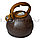 Чайник для кипячения воды со свистком эмалированный с подарочной сумкой в комплекте Kettle A-756F коричневый, фото 3