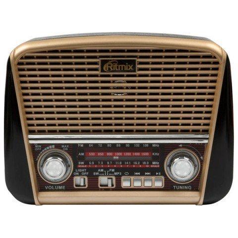 Радиоприемник в стиле ретро с фонариком Ritmix RPR-050 {FM, USB, microSD, AUX, MP3, WMA} (Золотистый)