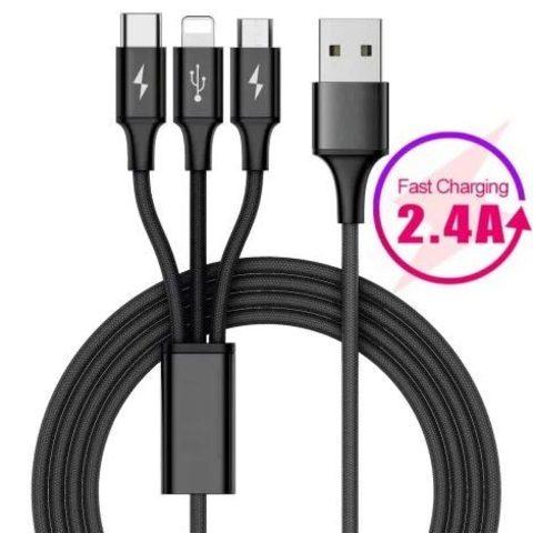 USB-кабель универсальный 3-в-1 {Lightning + microUSB + Type-C} SKY DOLPHIN 2.4A S63E - фото 1 - id-p83065472