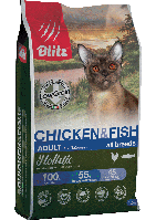 Blitz Holistic Chicken&Fish Cat,низкозерновой корм для взрослых кошек с курицей и рыбой,уп.5 кг.