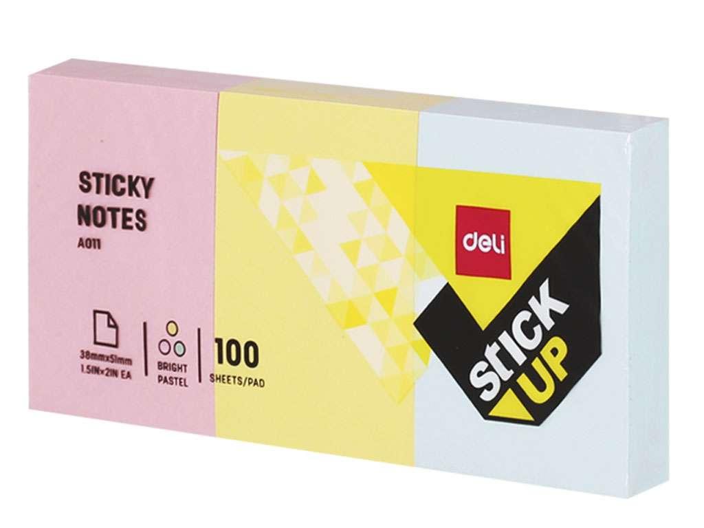 Клейкие листки DELI 51 х 38 мм 3 блока х 100 л ассорти, 100 листов