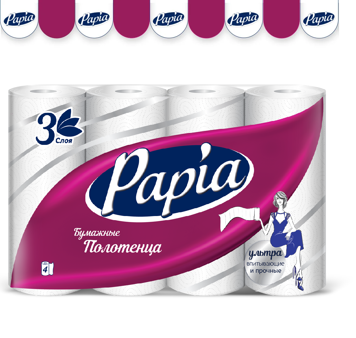Бумажные полотенца Papia 3сл.4рул