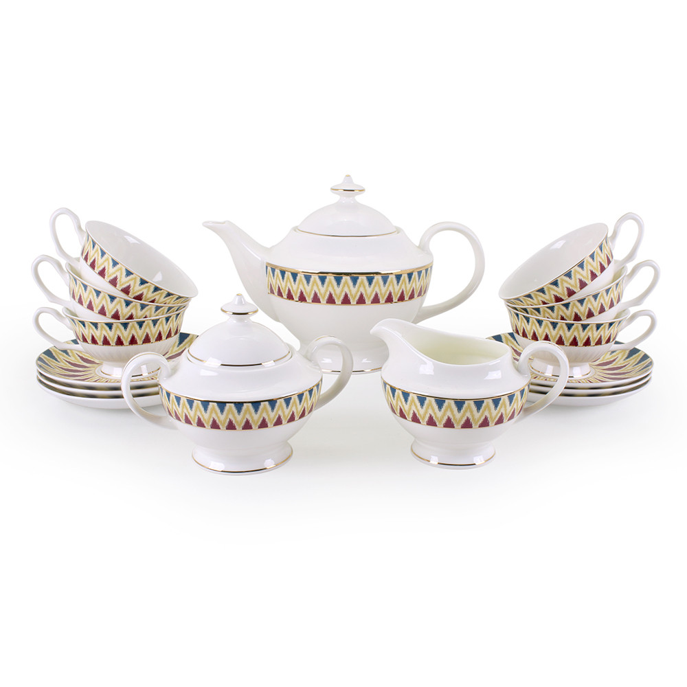 Позолоченный фарфоровый чайный сервиз 6 персон Наргиз (Акку, Казахстан), фото 1