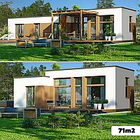 Каркасный дом 71m2 из ЛСТК 8х8m