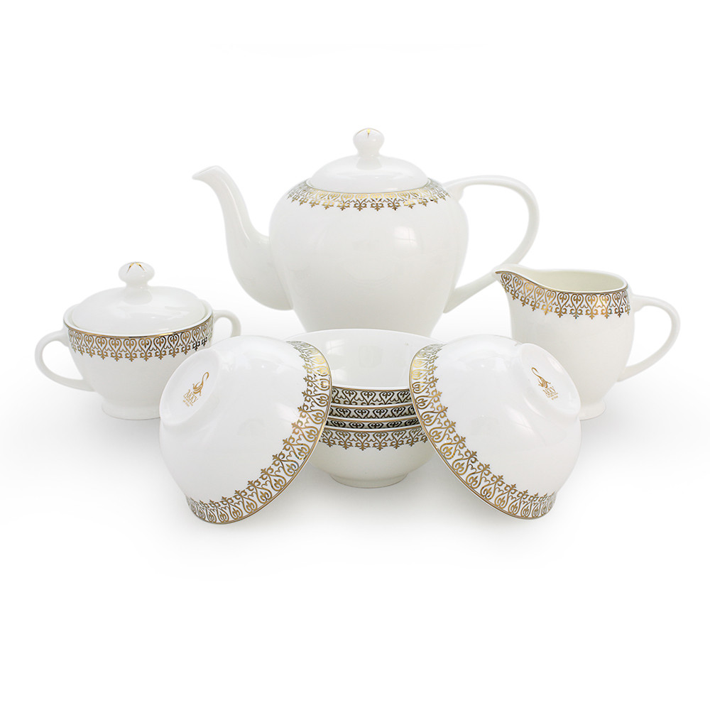 Позолоченный фарфоровый чайный сервиз с пиалами на 6 пер. Акку (Акку, Казахстан), фото 1