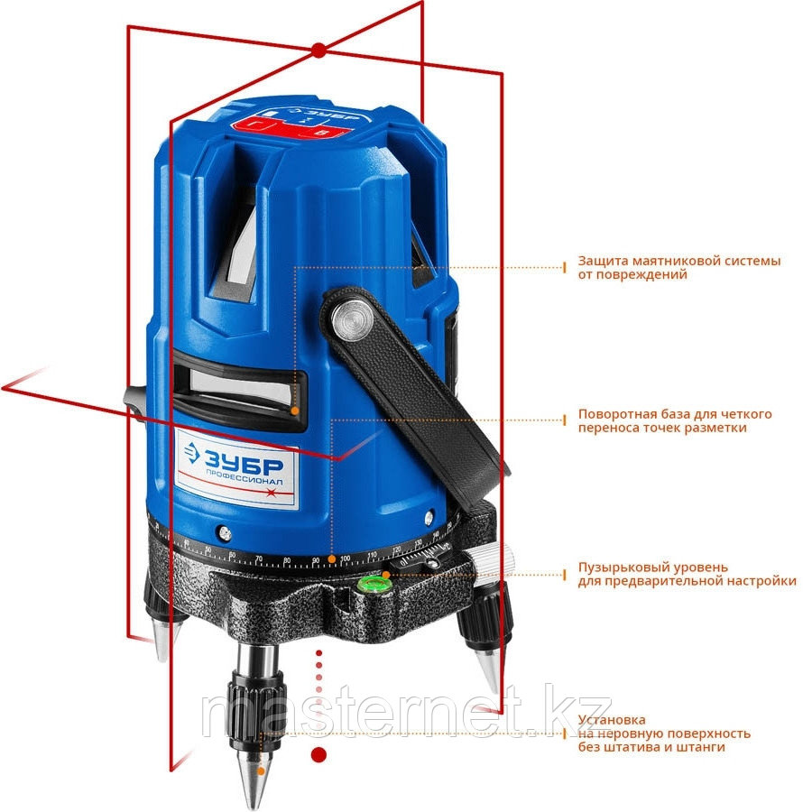 НИВЕЛИР ЛАЗЕРНЫЙ ЛИНЕЙНЫЙ КРЕСТ "ЗУБР"20-70 М, 4 ВЕРТ, 3 ГОРИЗ. ЛИНИИ,(С ПРИЕМНИКОМ),ТОЧН. 0,3 ММ/М, В КЕЙСЕ