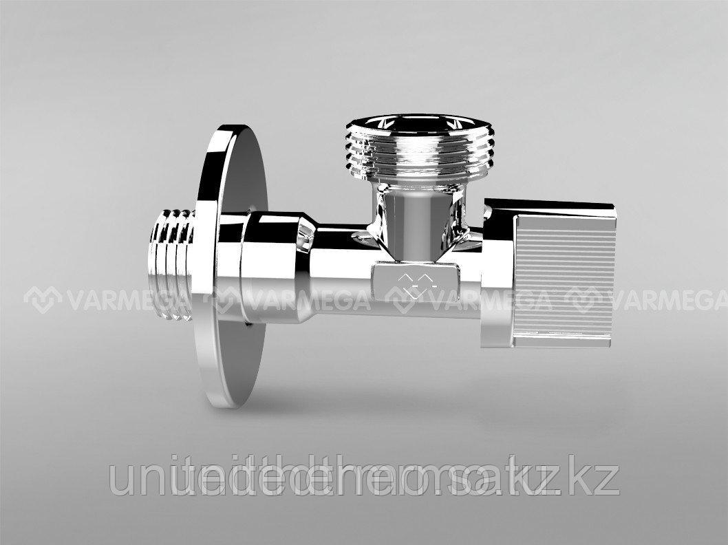 Хромированный угловой шаровый кран для подключения смесителя Varmega 1/2"x3/4" нр-нр, резьба