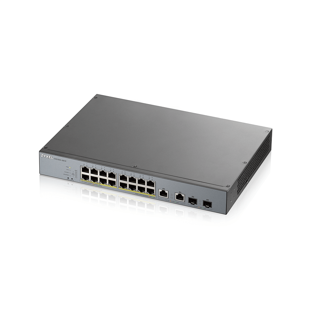 Zyxel GS1350-18HP Коммутатор L2 PoE+ для IP-видеокамер rack 19", 16xGE PoE+, 2xCombo (SFP/RJ-45), бюджет 250Вт - фото 1 - id-p83230102