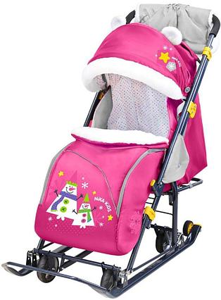 Санки-коляска "Ника детям 7-6" со снеговиками, розовый