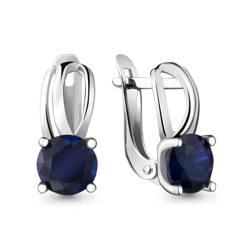 Серьги Aquamarine серебро с родием, нано сапфир фианит, "каратник" 42988Н.5