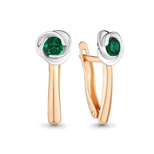 Серьги Aquamarine серебро с позолотой, нано изумруд, "каратник" 42886П.6