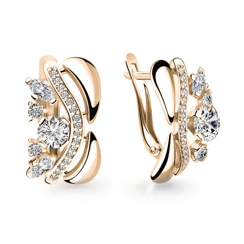 Серьги Aquamarine серебро с позолотой, фианит, "линии" 46219А#