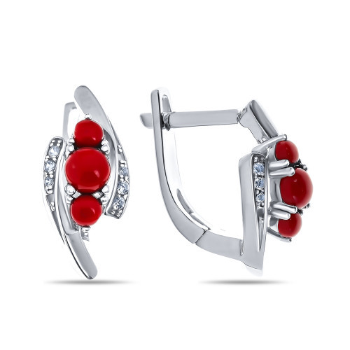 Серьги Teosa серебро с родием, коралл синт. фианит, модное F-OD00109E-COR