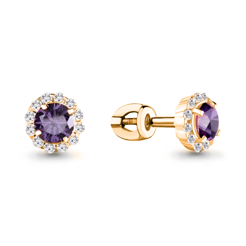 Серьги из серебра с аметистом и фианитом Aquamarine 4408604А#