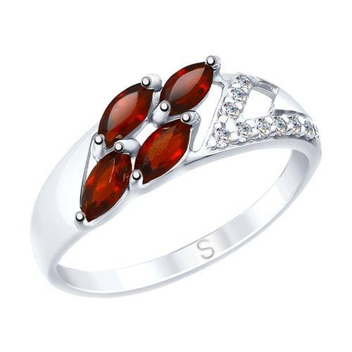 Кольцо из серебра с гранатами и фианитами SOKOLOV 92011643 размеры - 16,5 17,5 19