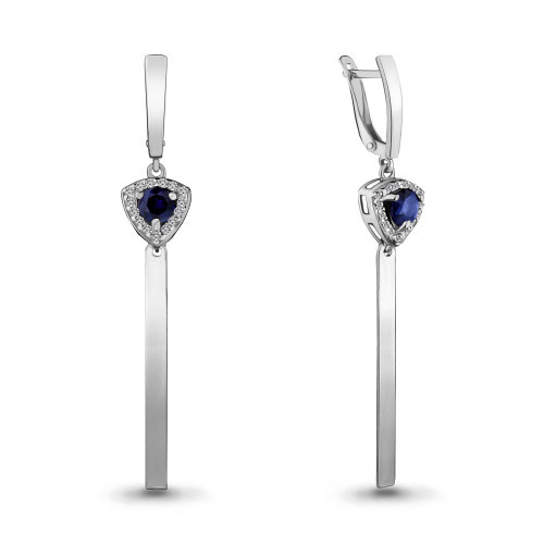 Серьги из серебра с фианитом и нано сапфиром Aquamarine 46926АБ