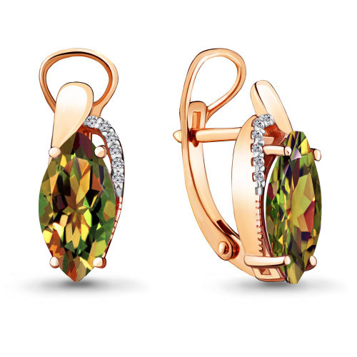 Серьги Aquamarine серебро с позолотой, султанит фианит, "halo" 4475919А.6