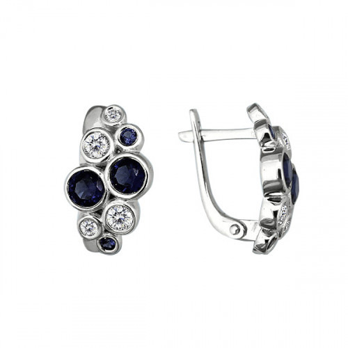 Серебряные серьги с наносапфиром синт. и фианитом Aquamarine 42959Б