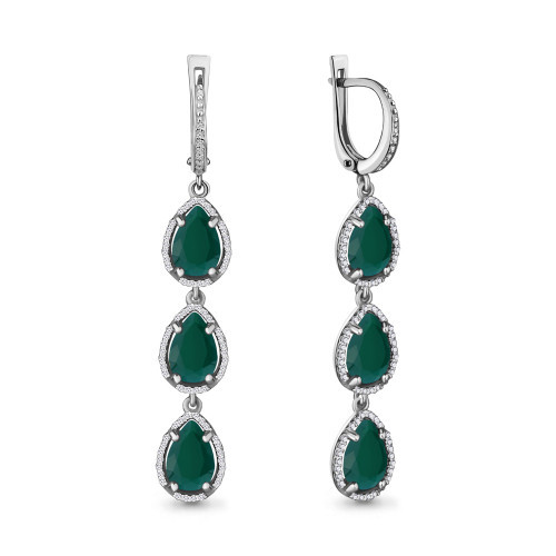 Серебряные серьги с агатом зелёным Aquamarine 4428909А.5