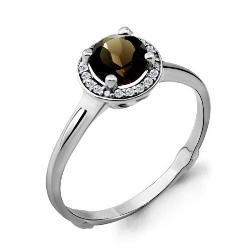 Кольцо из серебра с кварцем дымчатым и фианитом Aquamarine 6399101А.5