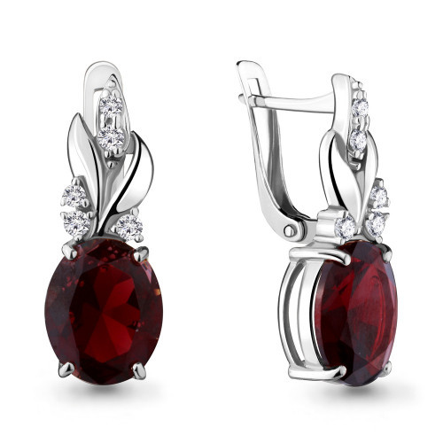 Серебряные серьги с нано гранатом и фианитом Aquamarine 4492085А