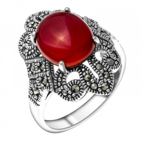 Серебряное кольцо с сердоликом и марказитом Teosa HR-022-RD размеры - 19